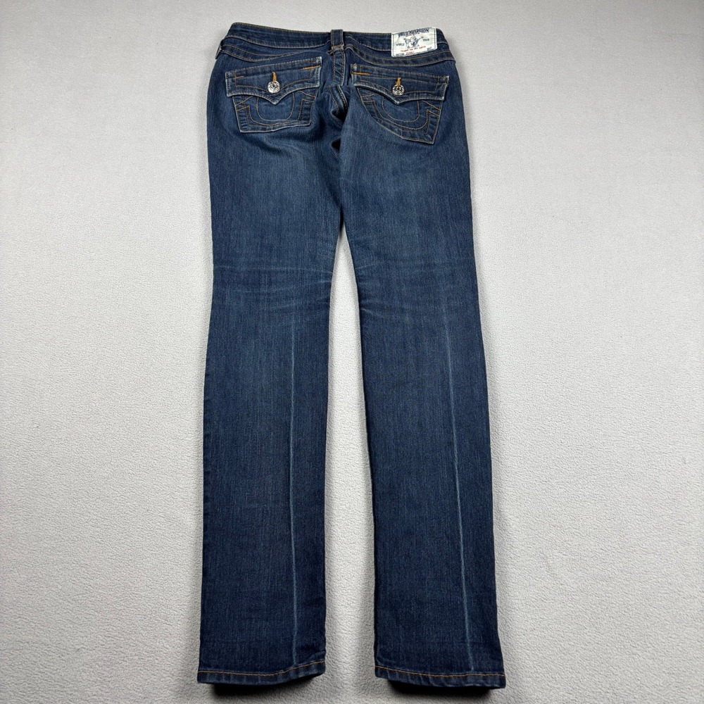 True Religion Womens Skinny Jeans Size 25 Dark Wash Orange Stitch Low Rise - Picture 6 of 8